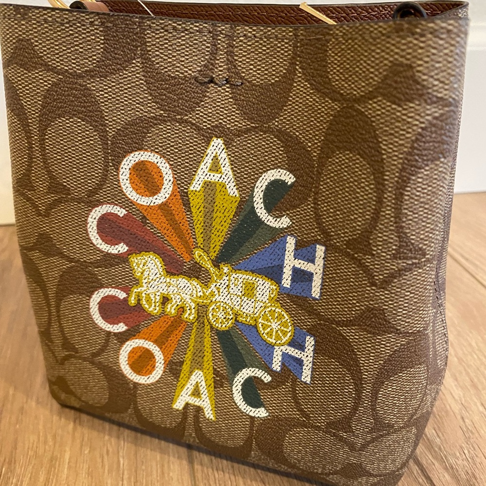 MINI TOWN BUCKET BAG IN SIGNATURE CANVAS WITH COACH RADIAL RAINBOW (COACH C6835)